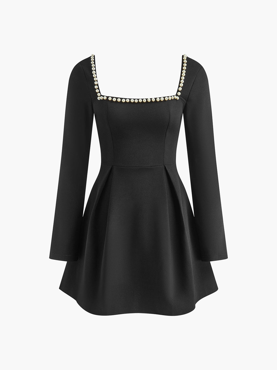 Robe Plissée à Décoration Perles Col Carré