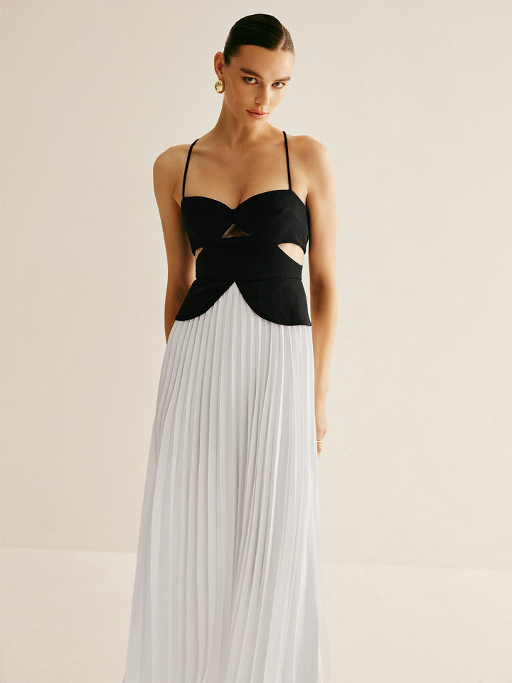 Robe plissée à découpes bicolores