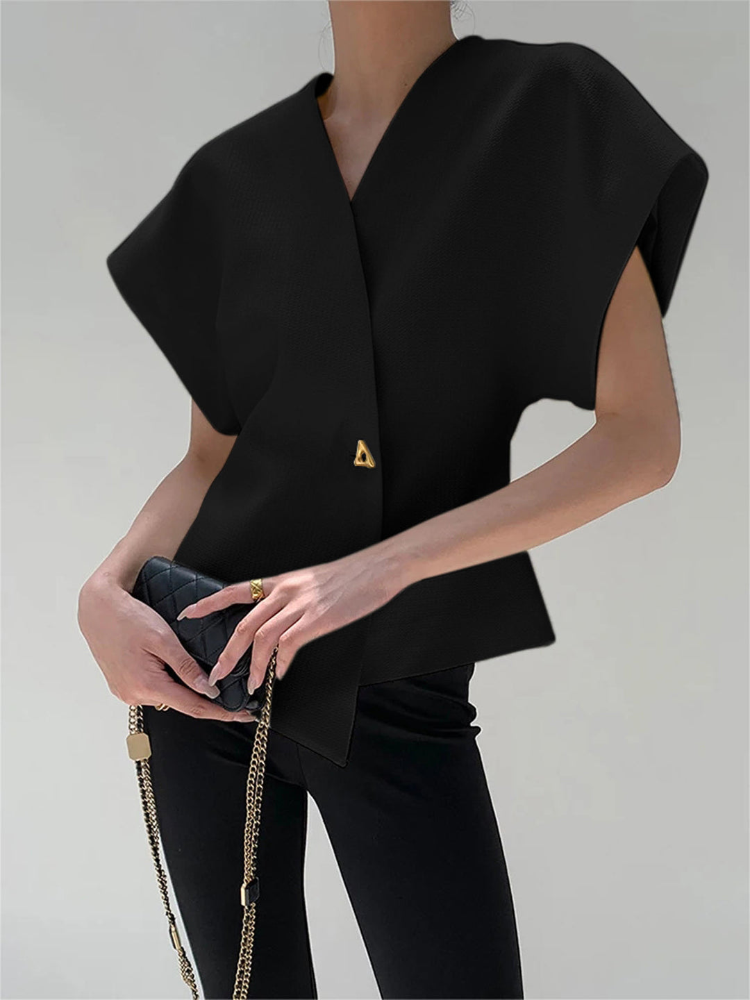 Blouse tendance à col en V boutonnée