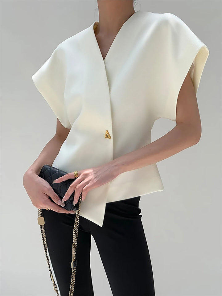Blouse tendance à col en V boutonnée
