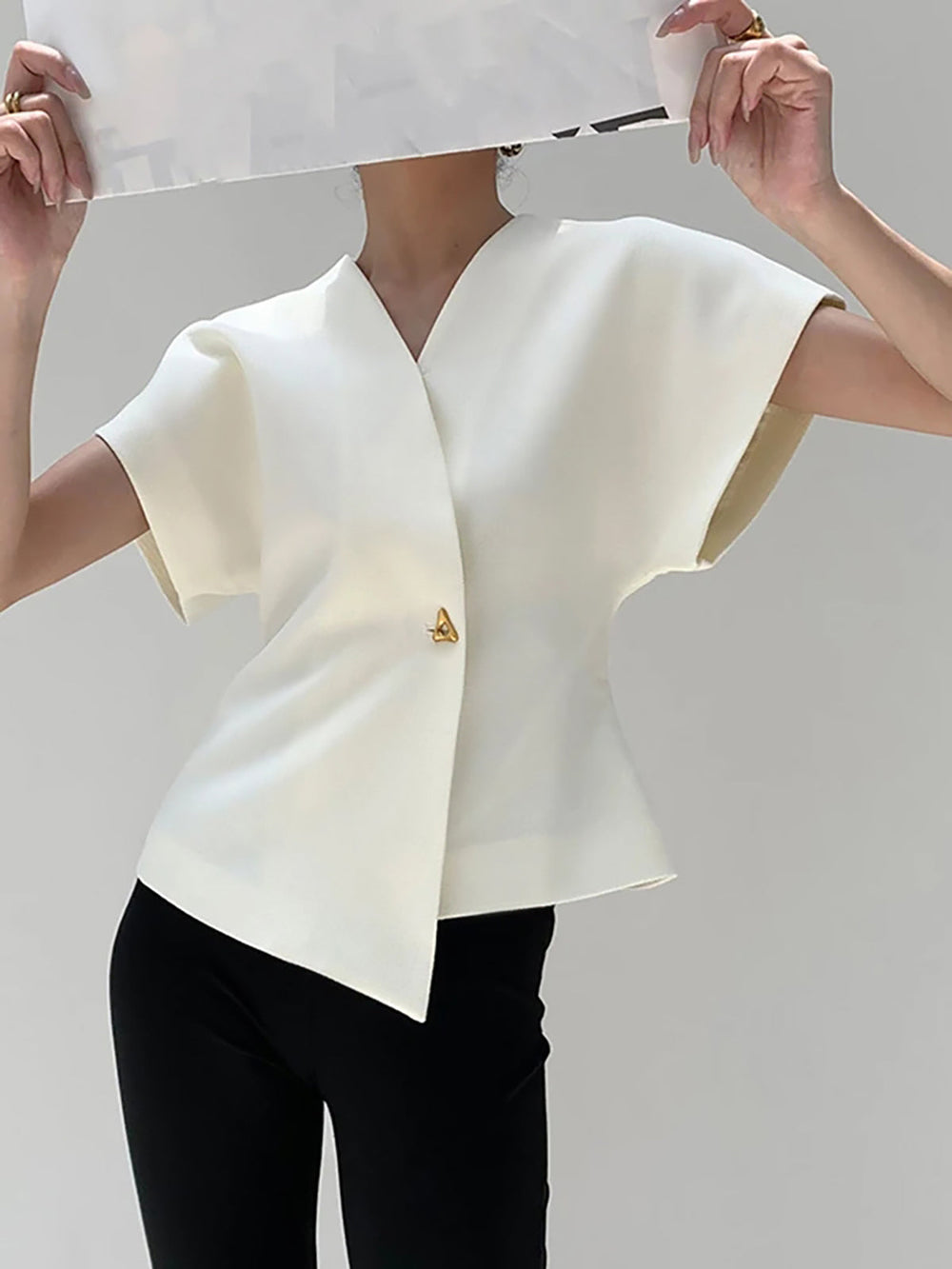 Blouse tendance à col en V boutonnée