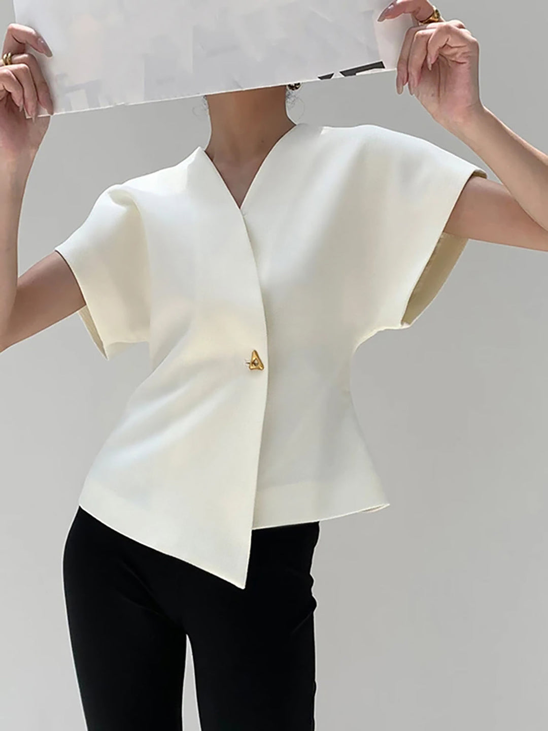 Blouse tendance à col en V boutonnée