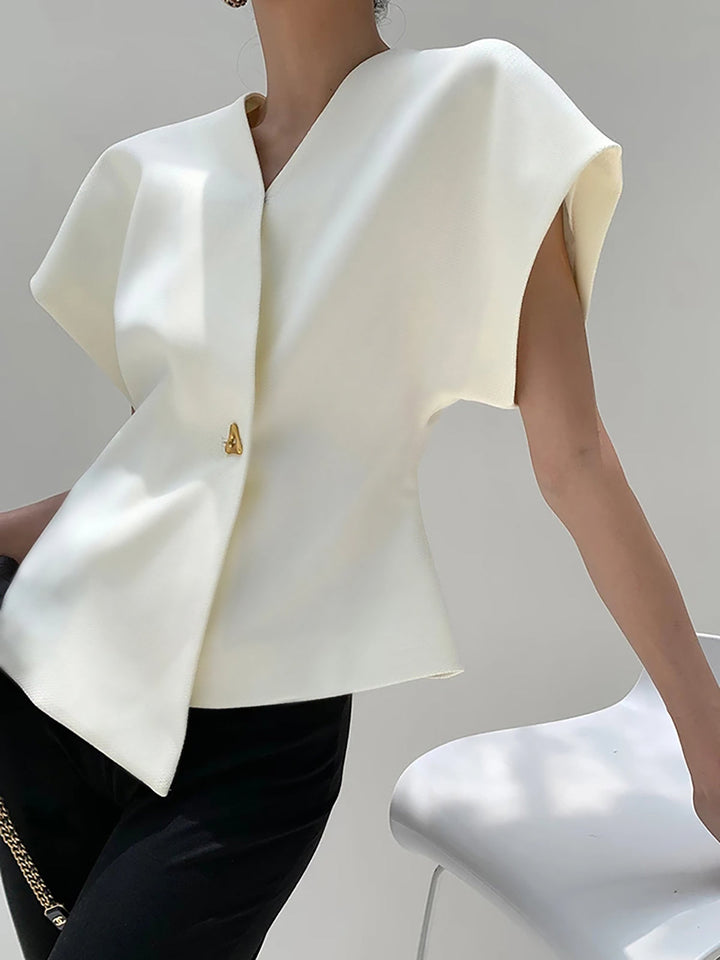 Blouse tendance à col en V boutonnée