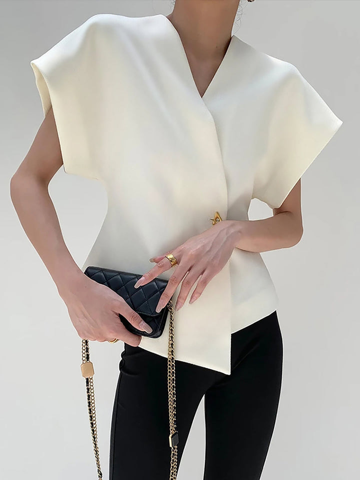 Blouse tendance à col en V boutonnée