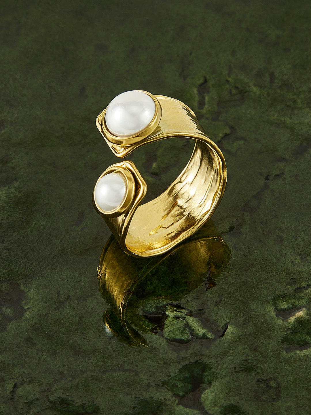 Bague Ouverte Perle Tunnel Dorée