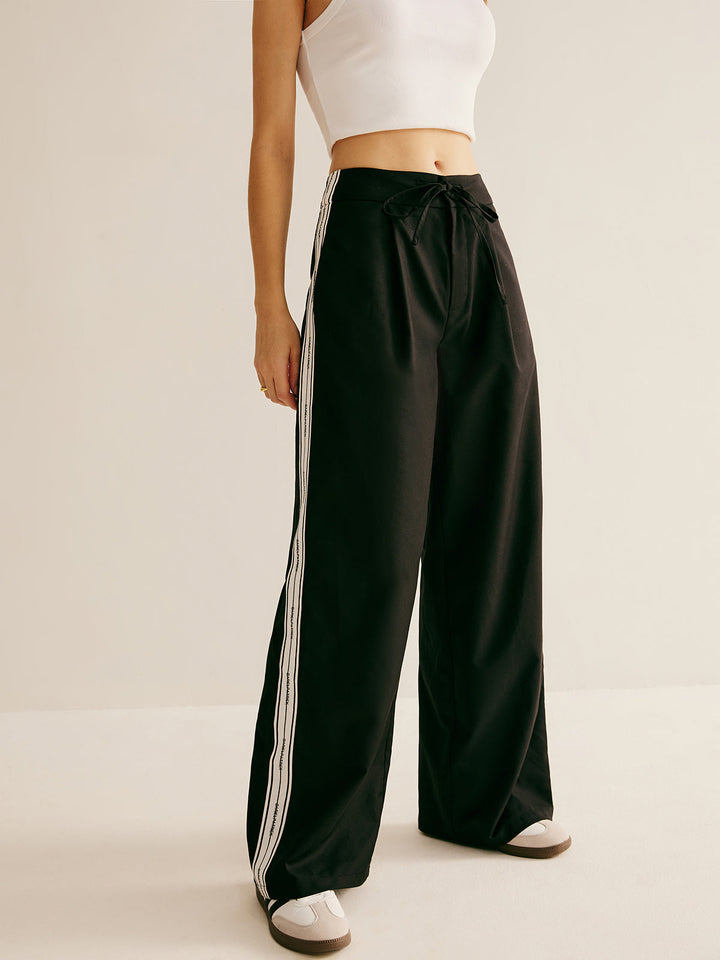Pantalon Patchwork Taille Haute à Cordon