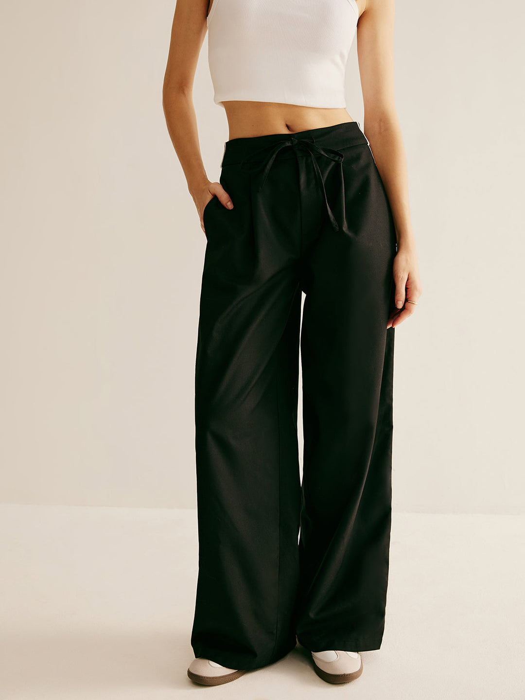 Pantalon Patchwork Taille Haute à Cordon