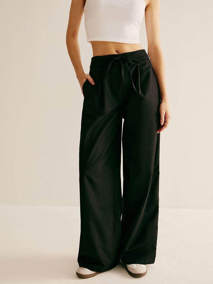 Pantalon Patchwork Taille Haute à Cordon