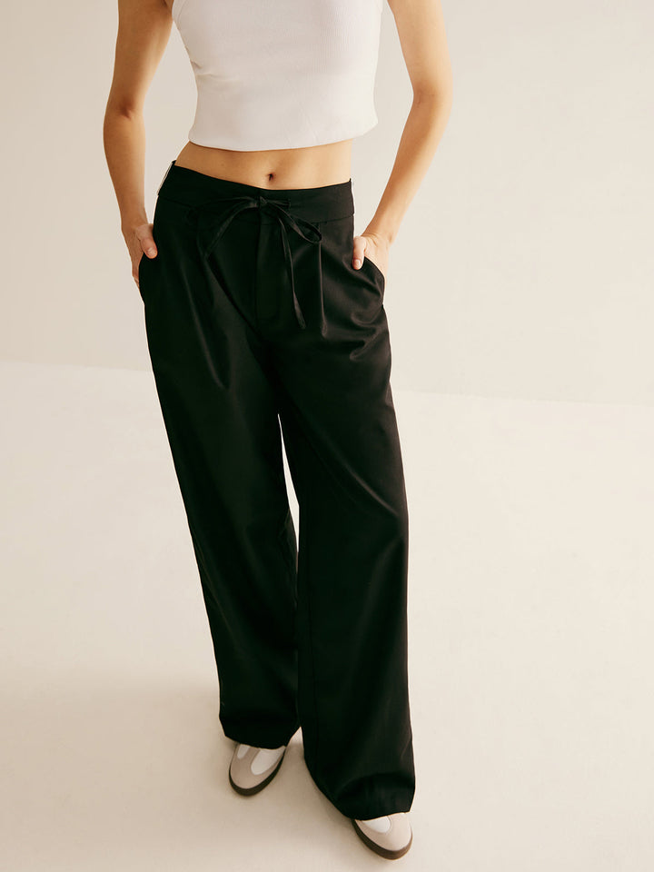 Pantalon Patchwork Taille Haute à Cordon