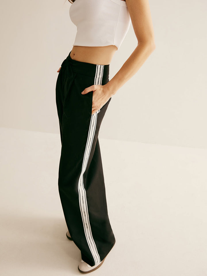 Pantalon Patchwork Taille Haute à Cordon