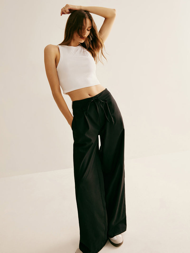 Pantalon Patchwork Taille Haute à Cordon