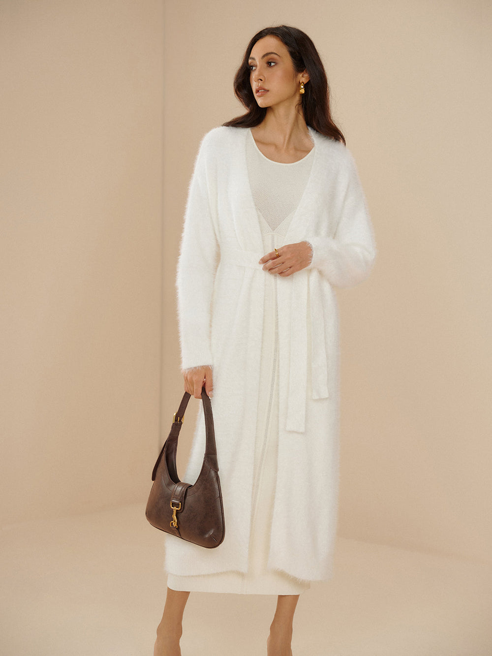 Cardigan Ceinture Élégant Uni Flou