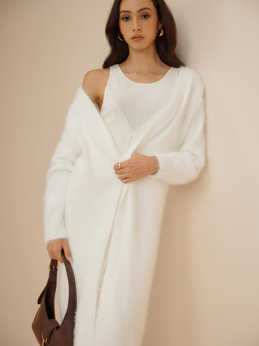 Cardigan Ceinture Élégant Uni Flou