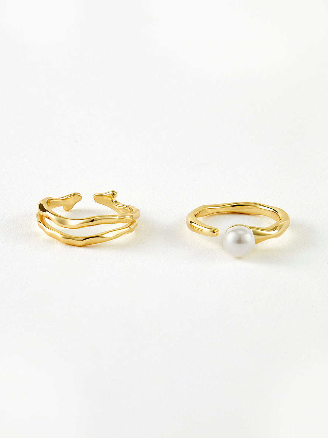2pcs Bague Ouverte Perle Dorée Ondulée