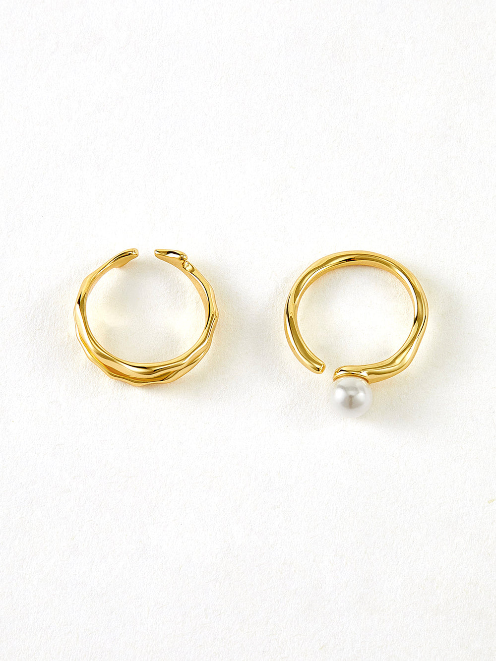 2pcs Bague Ouverte Perle Dorée Ondulée