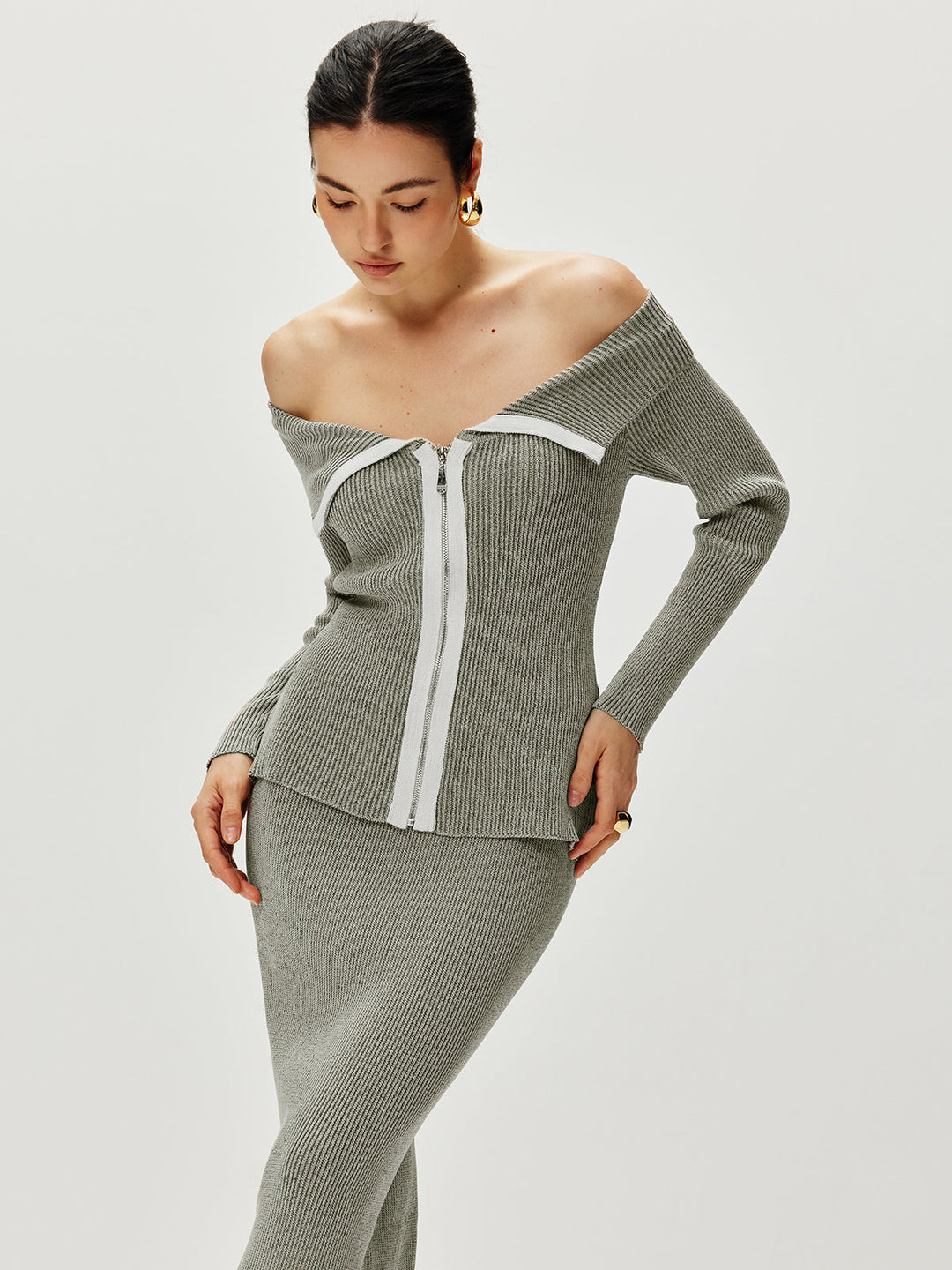 Cardigan à colBardé et épaules dénudées