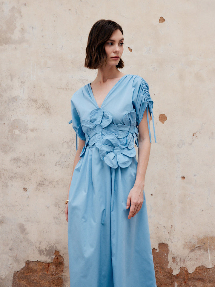 Robe Longue à Col en V et Cordon de Serrage