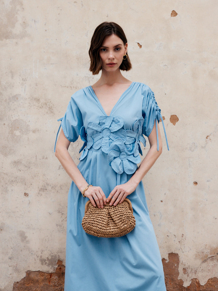 Robe Longue à Col en V et Cordon de Serrage