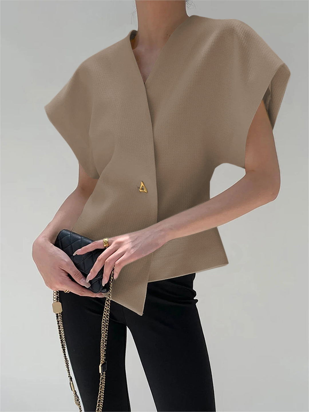 Blouse tendance à col en V boutonnée