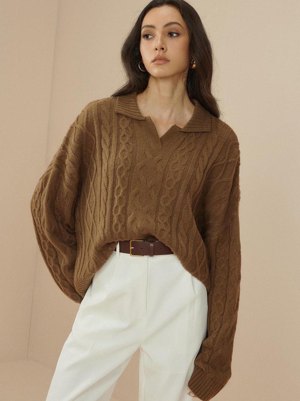 Pull en tricot torsadé à revers surdimensionné