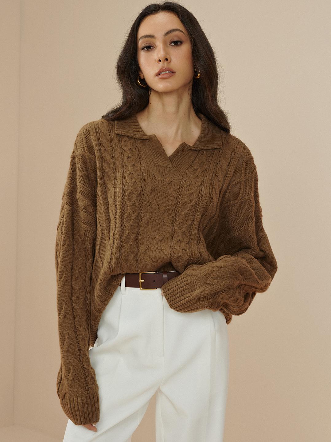 Pull en tricot torsadé à revers surdimensionné