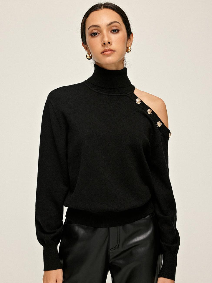 Pull à col roulé asymétrique à épaules dénudées