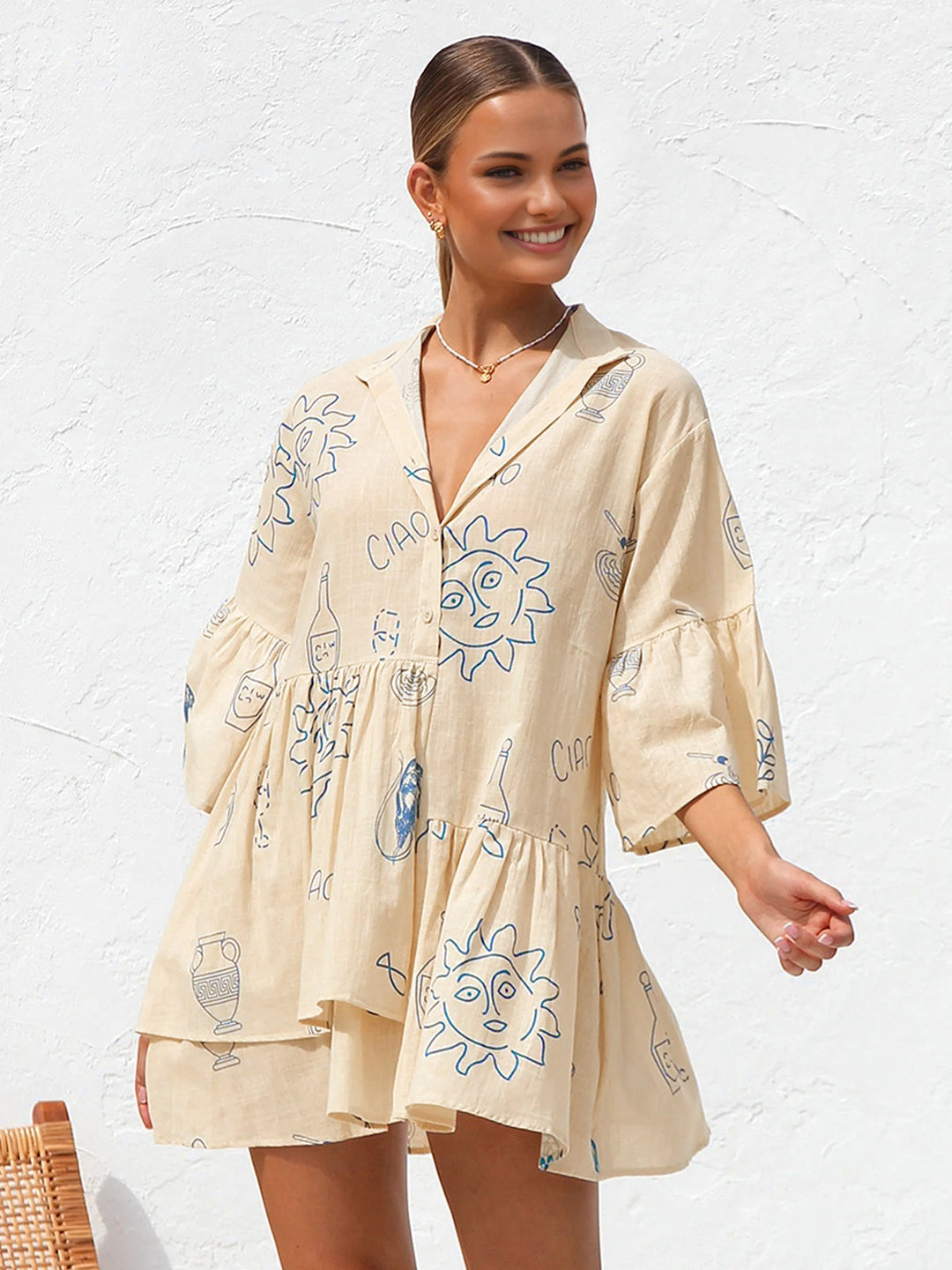 Robe Courte Oversized "Sun Print"