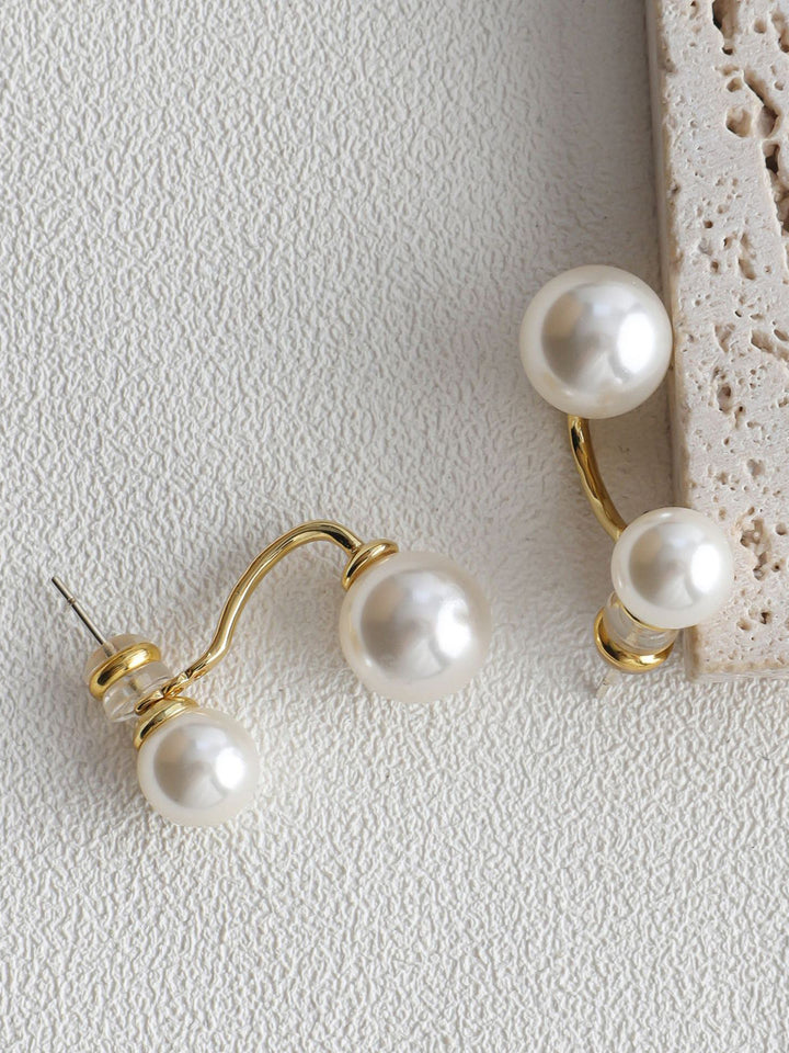 Boucles d'Oreilles Clous Doubles Perles Élégantes