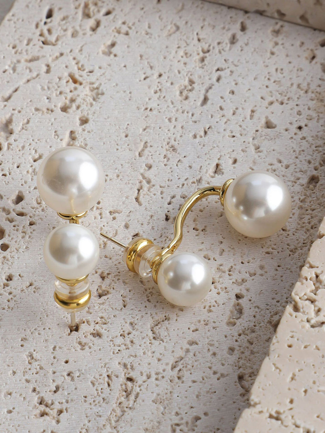 Boucles d'Oreilles Clous Doubles Perles Élégantes
