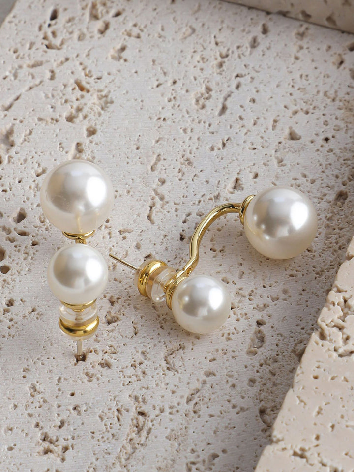 Boucles d'Oreilles Clous Doubles Perles Élégantes