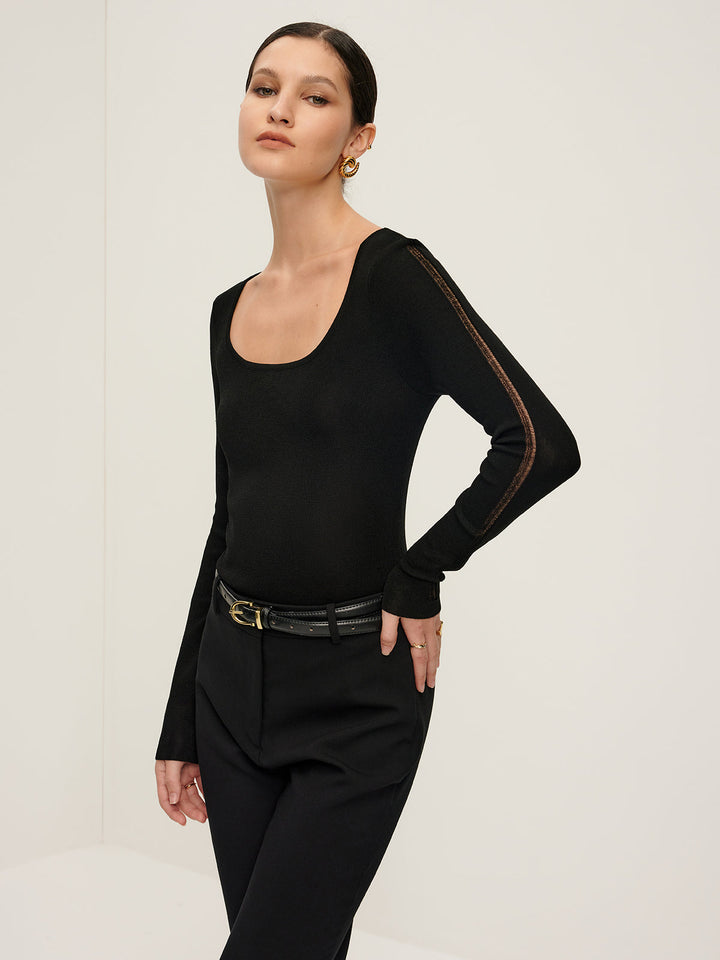 Haut en tricot transparent à passepoil uni