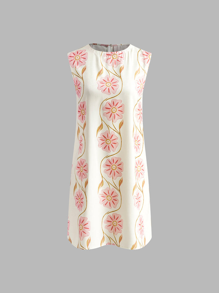 Robe Courte sans Manches Imprimé Romantique