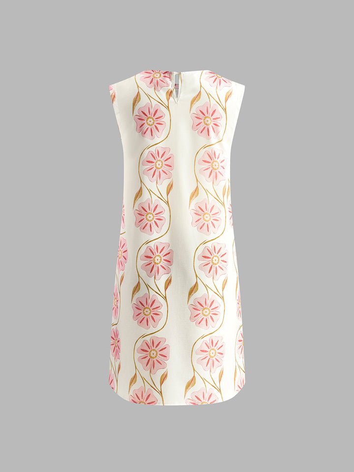 Robe Courte sans Manches Imprimé Romantique