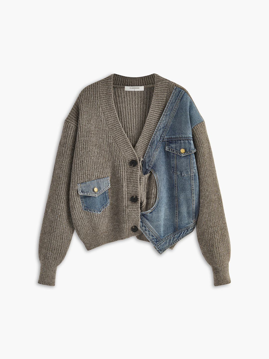 Cardigan à poches patchwork asymétrique
