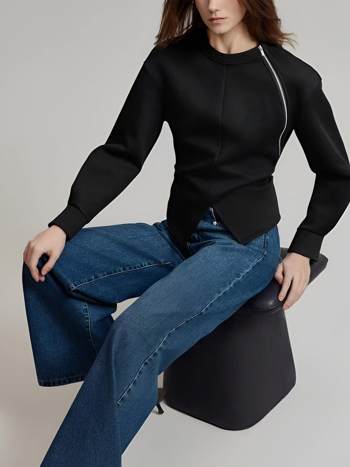 Blouse à Fermeture Éclair Écartelée Unie