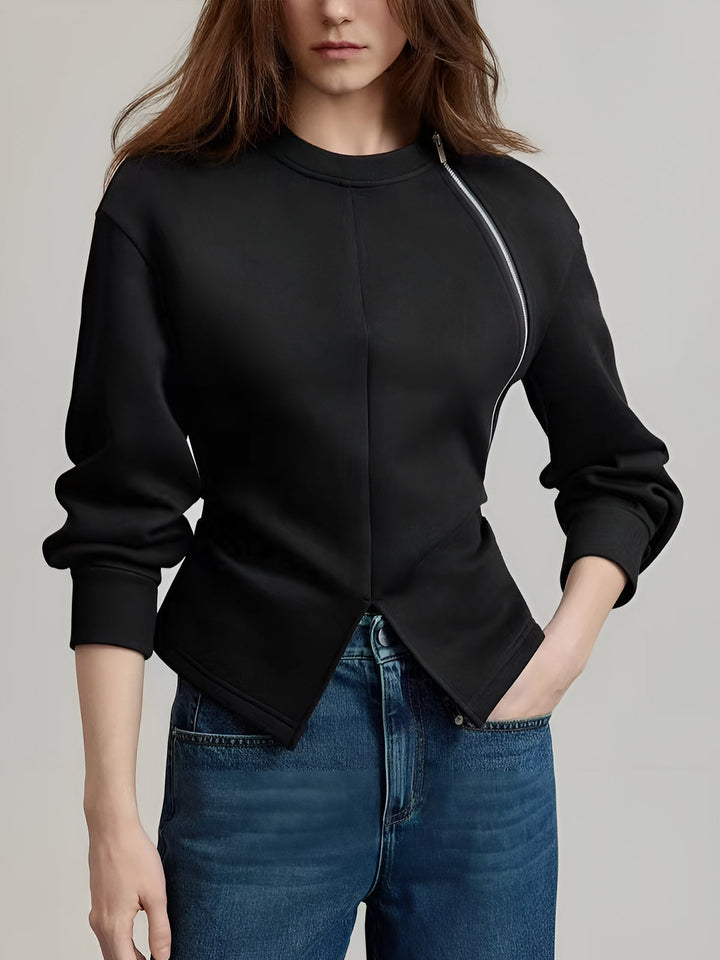 Blouse à Fermeture Éclair Écartelée Unie
