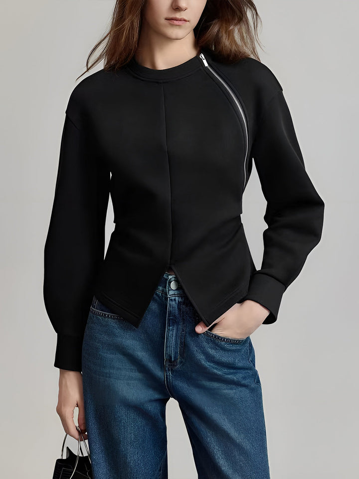 Blouse à Fermeture Éclair Écartelée Unie