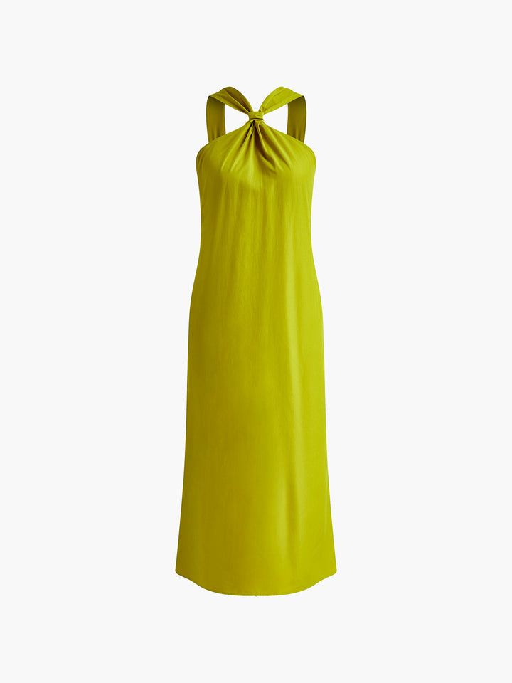 Robe Longue Fendue à Bretelles Croisées