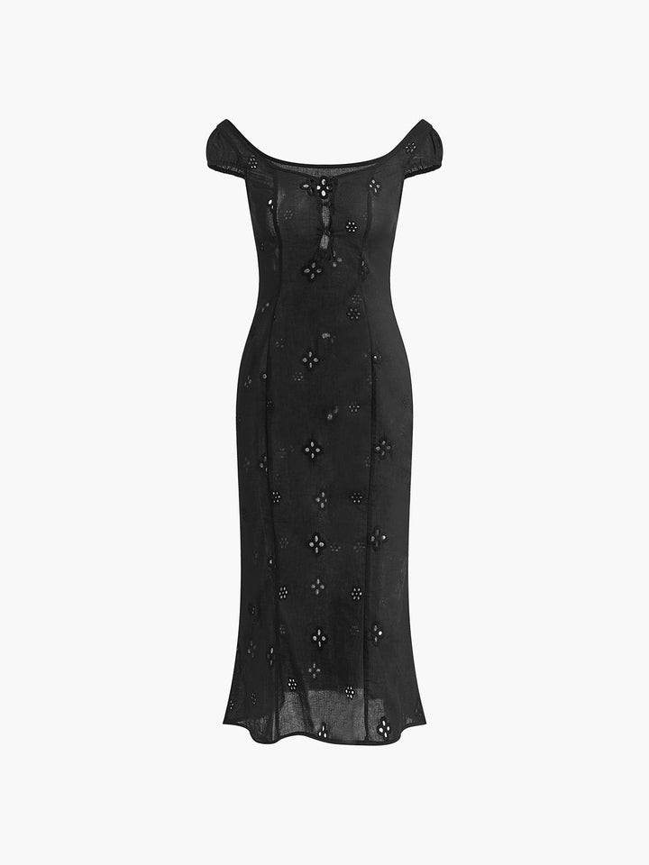 Robe Mi-longue Semi-Transparente en Coton avec Décolleté Trou de Serrure
