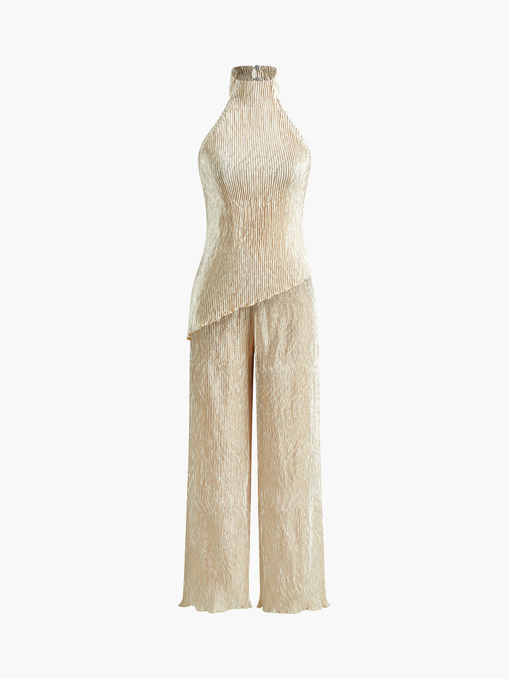 Ensemble Haut Court Dos-Nu Asymétrique et Pantalon Large