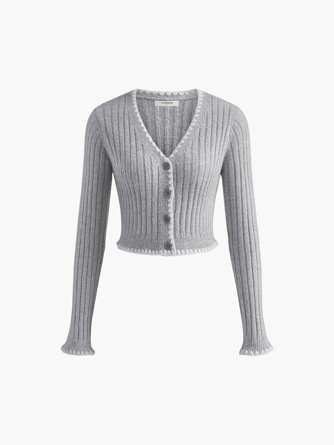 Cardigan à Boutons avec Garniture Brodé Contrastante