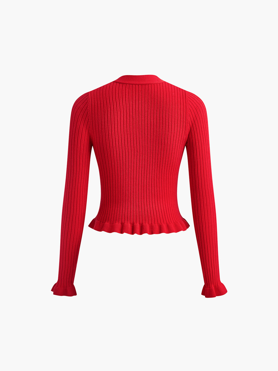 Cardigan Manches Longues à Boutons Perlés et Bordures Volantes
