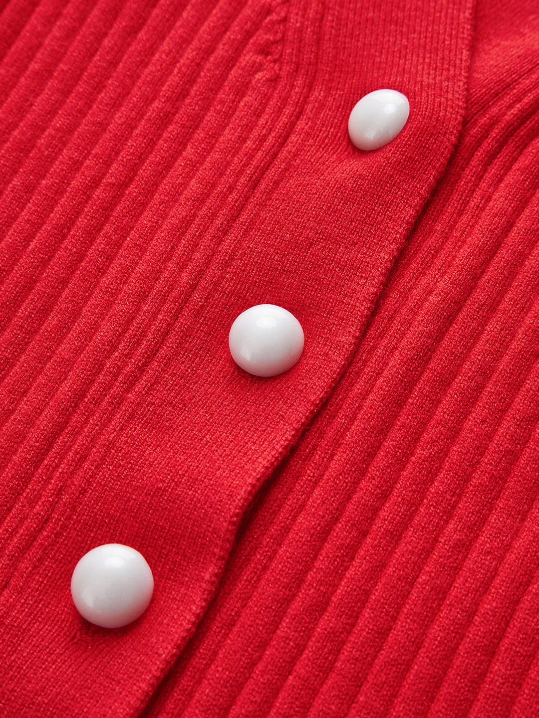 Cardigan Manches Longues à Boutons Perlés et Bordures Volantes