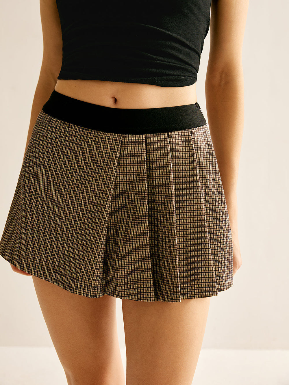 Shorts Plaid Plissé Patchwork