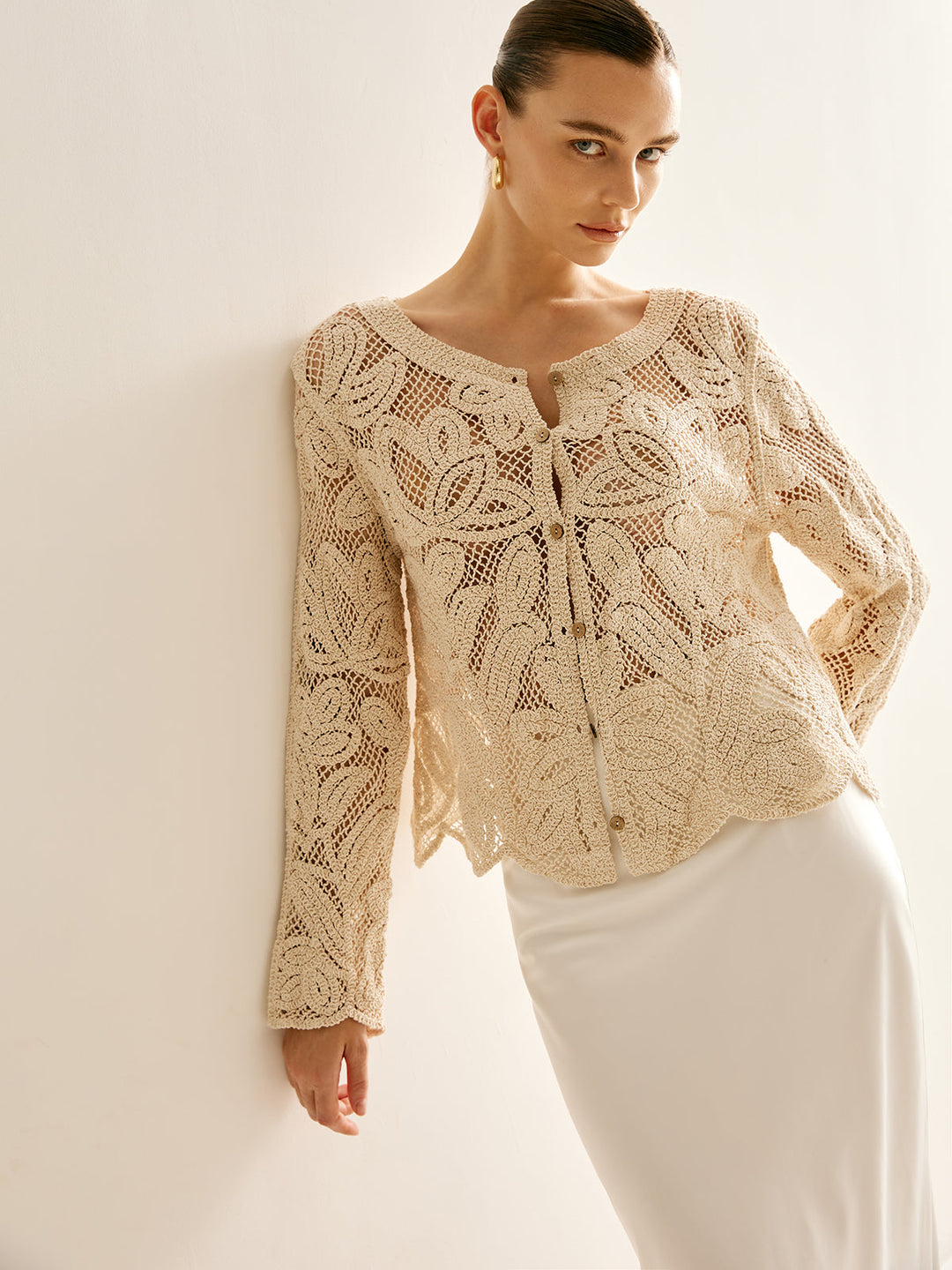 Cardigan Plissé à Boutons Creux