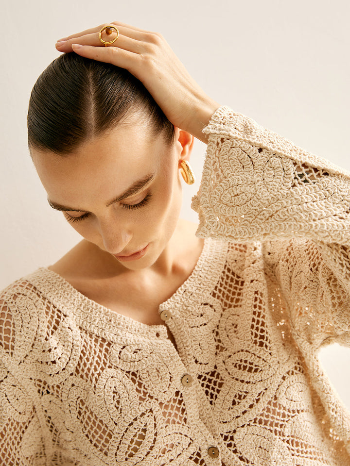 Cardigan Plissé à Boutons Creux
