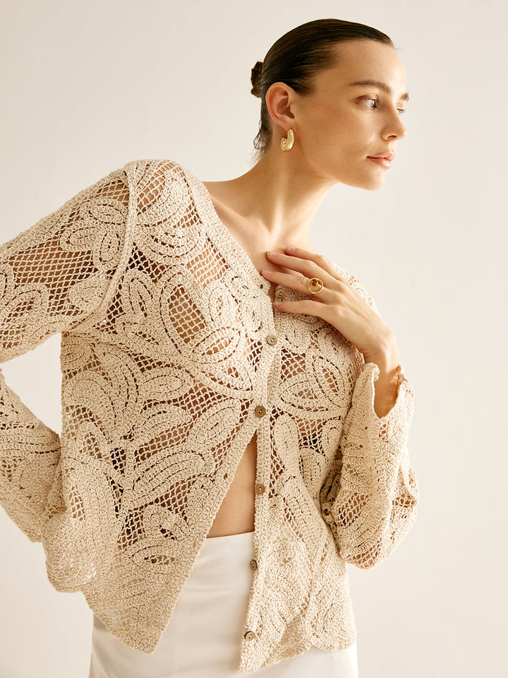 Cardigan Plissé à Boutons Creux