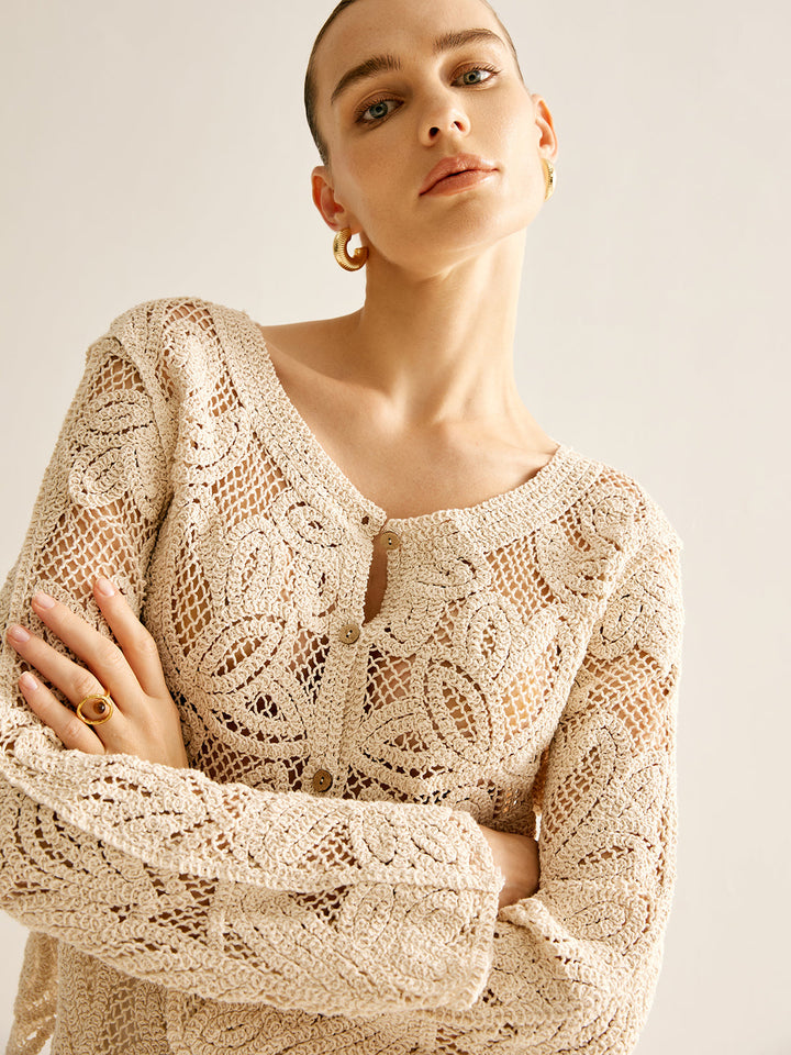 Cardigan Plissé à Boutons Creux
