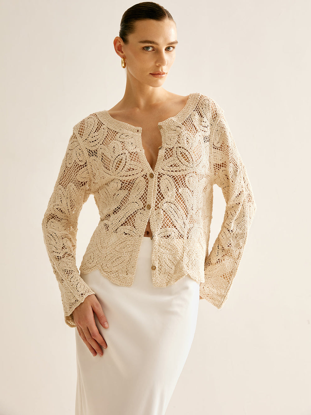 Cardigan Plissé à Boutons Creux
