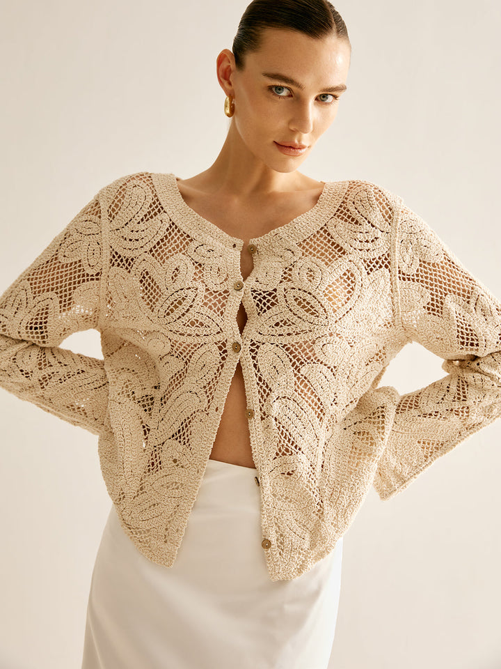 Cardigan Plissé à Boutons Creux